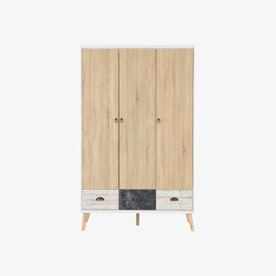 The Range Nordic 3 Door 3 Drawer Wardrobe - White, Distressed Effect