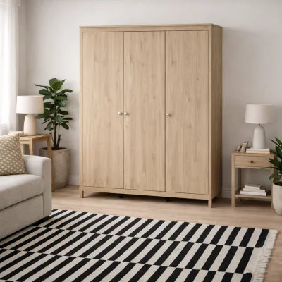 The Range Gossmere 3-Door Hickory Oak Effect Wardrobe with Metal Handles Matt Finish - Natural
