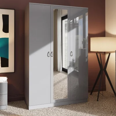 The Range Grey Gloss 3 Door Triple Mirrored Wardrobe Full Length Hanging Rail - Grey Gloss