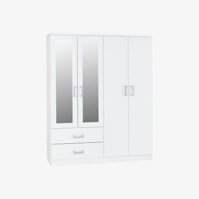 The Range Charles 4 Door 2 Drawer Mirrored Wardrobe Oak Effect - White