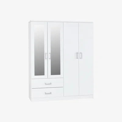 The Range Charles 4 Door 2 Drawer Mirrored Wardrobe Oak Effect - White