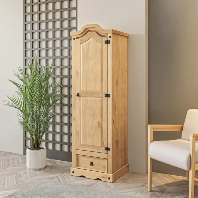 The Range Corona Wardrobe 1 Door 1 Drawer Arch Top Solid Mexican Pine - Brown