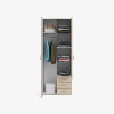 The Range Wyld Haus Berlin Oak-Effect Double Wardrobe, 2 Doors 3 Drawers 1 Shelf - Natural