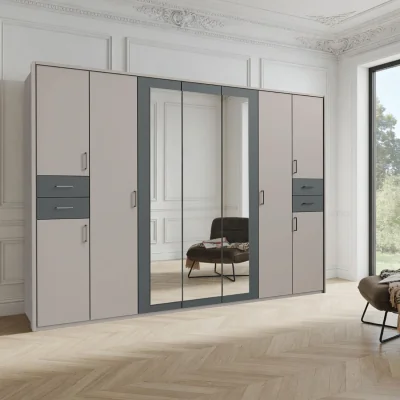 The Range Vegas 7 Door Mirrored 313cm Wardrobe in Sahara Grey with Drawers - Grey