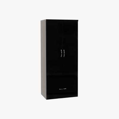 The Range Nevada 2 Door 1 Drawer Wardrobe  - Black Gloss