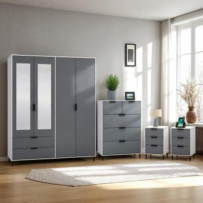 The Range Madrid 4 Door Wardrobe Bedroom Set - White and Grey Gloss
