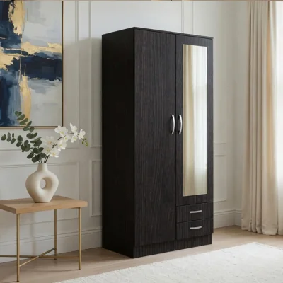 The Range Roma Black Oak 2 Door 90cm Wardrobe with Mirror - Oak
