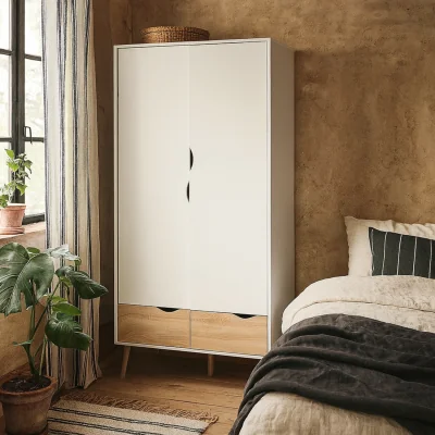 The Range Wyld Haus Sapporo 2-Door 2-Drawer Wardrobe, White and Natural Oak - White and Natural