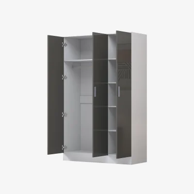 The Range REFLECT Wardrobe 3 Door Plain - Grey High Gloss Front / White Matt Finish - Grey Gloss / Matt White