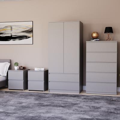 The Range Denver Bedroom Set (2 Drawer Bedside (x2), 5 Drawer Chest, 2 Door Wardrobe) - Grey
