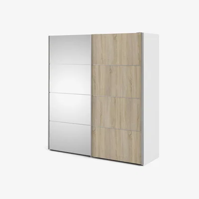 The Range Verona Sliding Wardrobe 180Cm White Back with Mirror Door - Oak