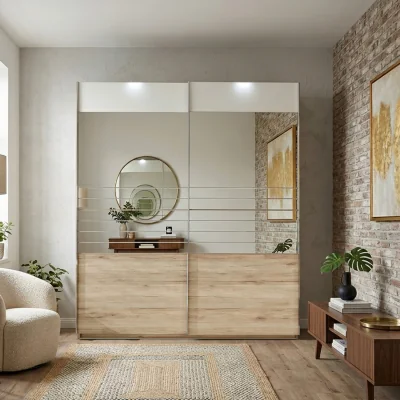 The Range Add On F 250cm 2 Door Mirror Sliding Wardrobe - Oak