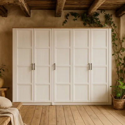 The Range Wyld Haus Geneva 5-Door Wardrobe, White Riviera Oak and Sibiu Light Larch - White