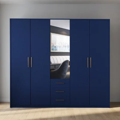 The Range Swindon Dark Blue 5 Door 200cm Wardrobe with Mirror and 3 Drawers - Blue
