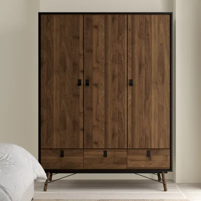 The Range Ry Wardrobe 3 Doors 3 Drawers in Matt Black Walnut - Black Walnut