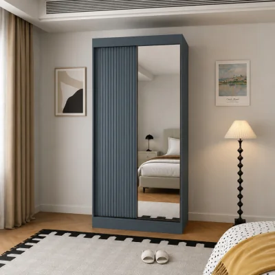 The Range Berlin 100cm Dark Grey Sliding Door Wardrobe with Mirror Panel - Grey