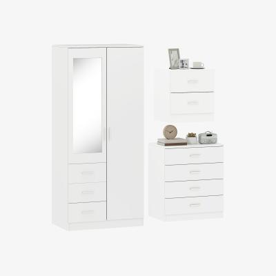 The Range HOMCOM Modern Bedroom Furniture Set, 3 Piece with Mirrored Wardrobe - White