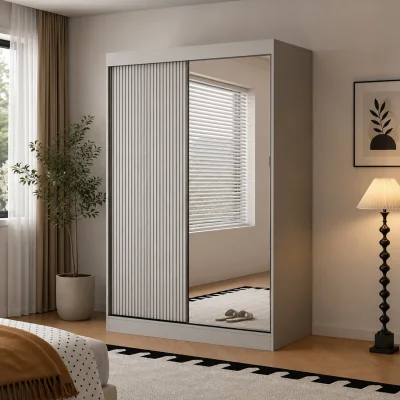 The Range Berlin 150cm Grey Sliding Door Wardrobe with Mirror and Ribbed Panel - Grey