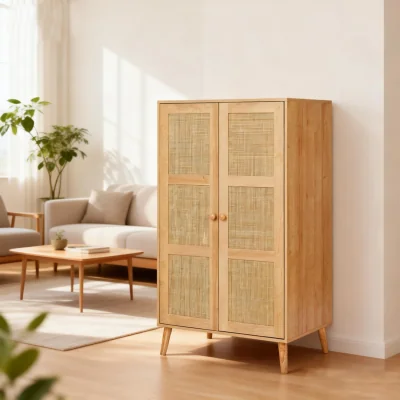 The Range Fluted  Wardrobe Closet Armoire with Doors  Hanging Rack - Neutral