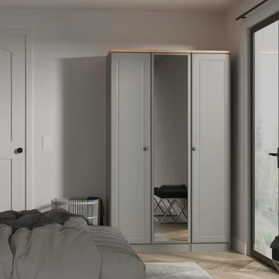 The Range Norfolk Fully Assembled Triple Mirrored Wardrobe - Dusk Grey & Bardolino Oak