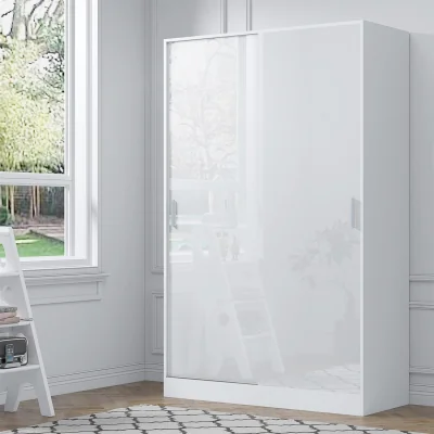 The Range REFLECT Sliding Wardrobe 2 Door - White High Gloss Front / White Matt Finish - White Gloss / Matt White