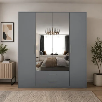 The Range Swindon Medium Grey 4 Door 180cm Wardrobe with Mirror and 2 Drawers - Grey