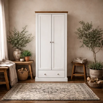 The Range Ardee 2-Door Wardrobe with 1 Drawer, White and Natural Oak - White and Natural