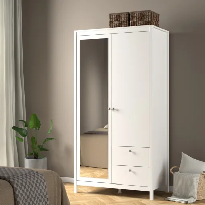 The Range Madrid Wardrobe with 1 Door 1 Mirror Door 2 Drawers White - White
