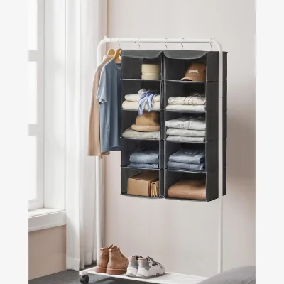 The Range Set of 2 Hanging Wardrobe Storage Organisers, Foldable Space-Saving Closet Shelf Units - Grey