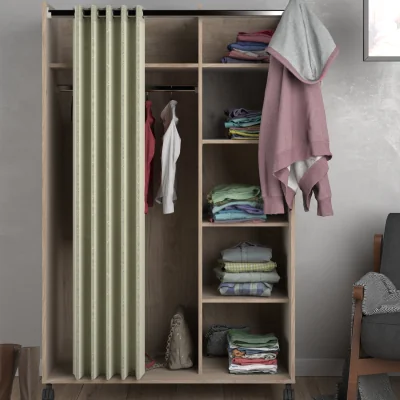 The Range Uppsala Open Mobile Wardrobe Unit A Textile Curtain On Wheels - Jackson Hickory