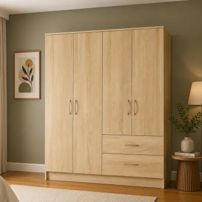 The Range Venice Oak 4 Door Wardrobe with 2 Drawers - Oak