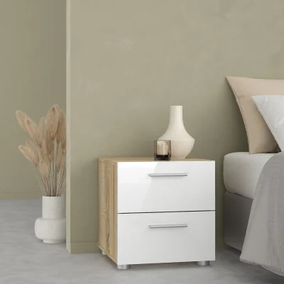 The Range Pepe Package ¿ Bedside, Chest & 2¿Door Wardrobe in Oak/White Gloss - Oak & White High Gloss