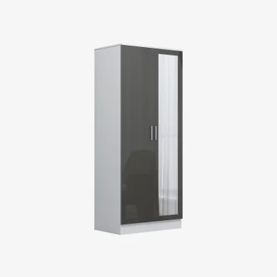 The Range REFLECT Wardrobe 2 Door Mirror - Grey High Gloss Front / White Matt Finish - Grey Gloss / Matt White
