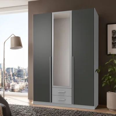 The Range Husem Grey and Graphite 3 Door 135cm Wardrobe with Mirror - Grey