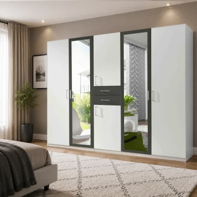The Range Diver White and Graphite 5 Door 225cm Wardrobe with Mirror - White