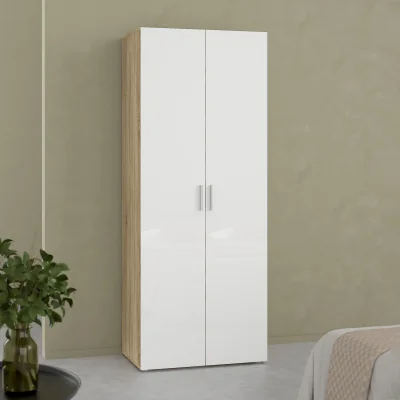 The Range Pepe Wardrobe with 2 Doors in Oak with White High Gloss - Oak & White High Gloss