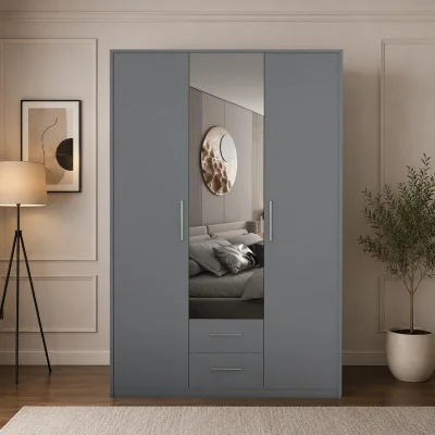 The Range Swindon Medium Grey 3 Door 120cm Wardrobe with Mirror and 2 Drawers - Grey