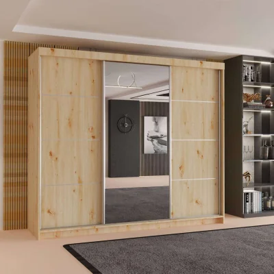 The Range Modern 3-Door Sliding Wardrobe with Mirror & 9 Shelves - Brown