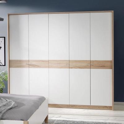 The Range Large 5 Door Matt White Wardrobe With Sonoma Oak Detailing - White