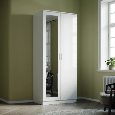 The Range High Gloss 2 Door Mirrored Wardrobe - White