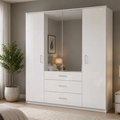 The Range Clack White Gloss 4 Door Mirrored 180 cm Wardrobe - White