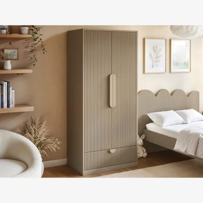 The Range Calista Ribbed Wardrobe 2 Doors with Drawer - Beige