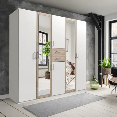 The Range Diver Matt White and Oak 5 Door 225cm Wardrobe with Mirror - White