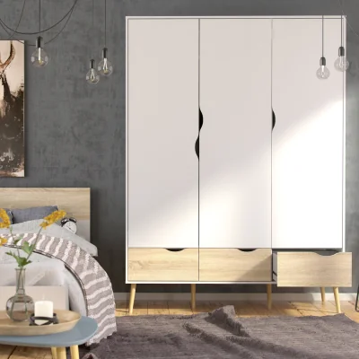 The Range Oslo Wardrobe 3 Doors 3 Drawers in White and Oak - White & Oak