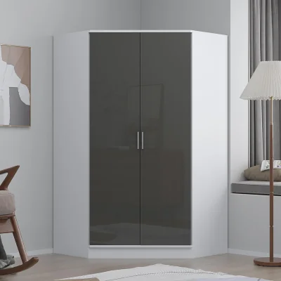 The Range REFLECT Wardrobe 2 Door Corner - Grey High Gloss Front / White Matt Finish - Grey Gloss / Matt White