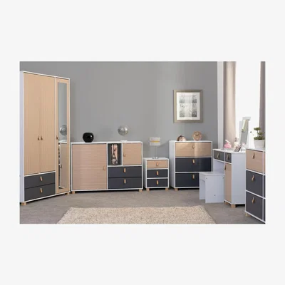The Range Brooklyn 3 Door 2 Drawer Wardrobe - White, Oak Effect and Grey