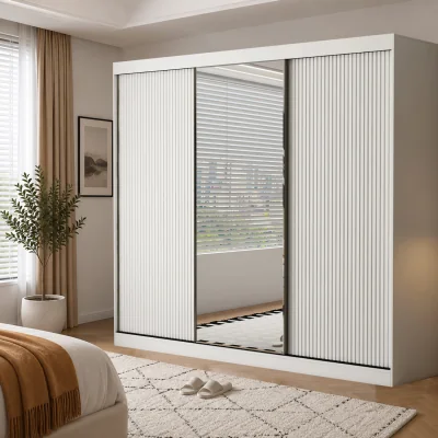 The Range Berlin 3Door 250cm White Sliding Door Wardrobe with Shelves and Hanging Rail - White
