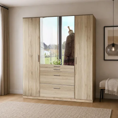 The Range Aachen Sam Remo Oak 4 Door 180cm Wardrobe with Mirror - Oak