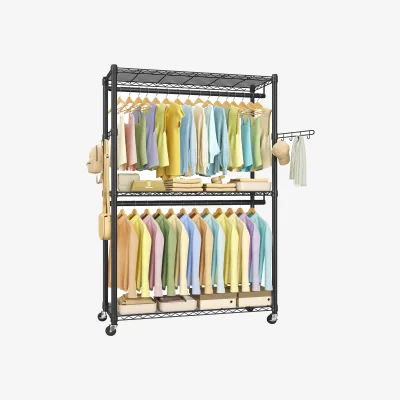 The Range Rolling Portable Wardrobe, Heavy-Duty Metal Clothes Rack, Ink Black - Black