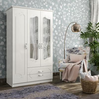 The Range ELODIE 3 Door 2 Drawer Mirrored Wardrobe, White - White